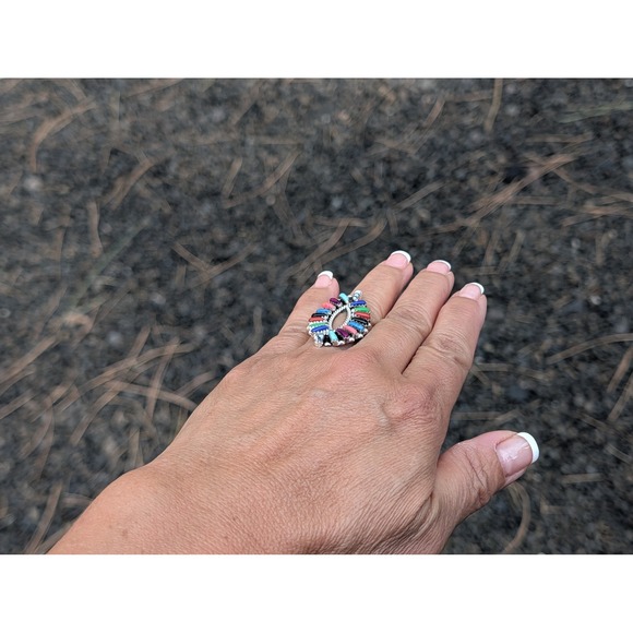 Handcrafted Navajo Cluster Ring Size 7.5 Women's Southwest Signed Jewelry ** - Picture 4 of 9
